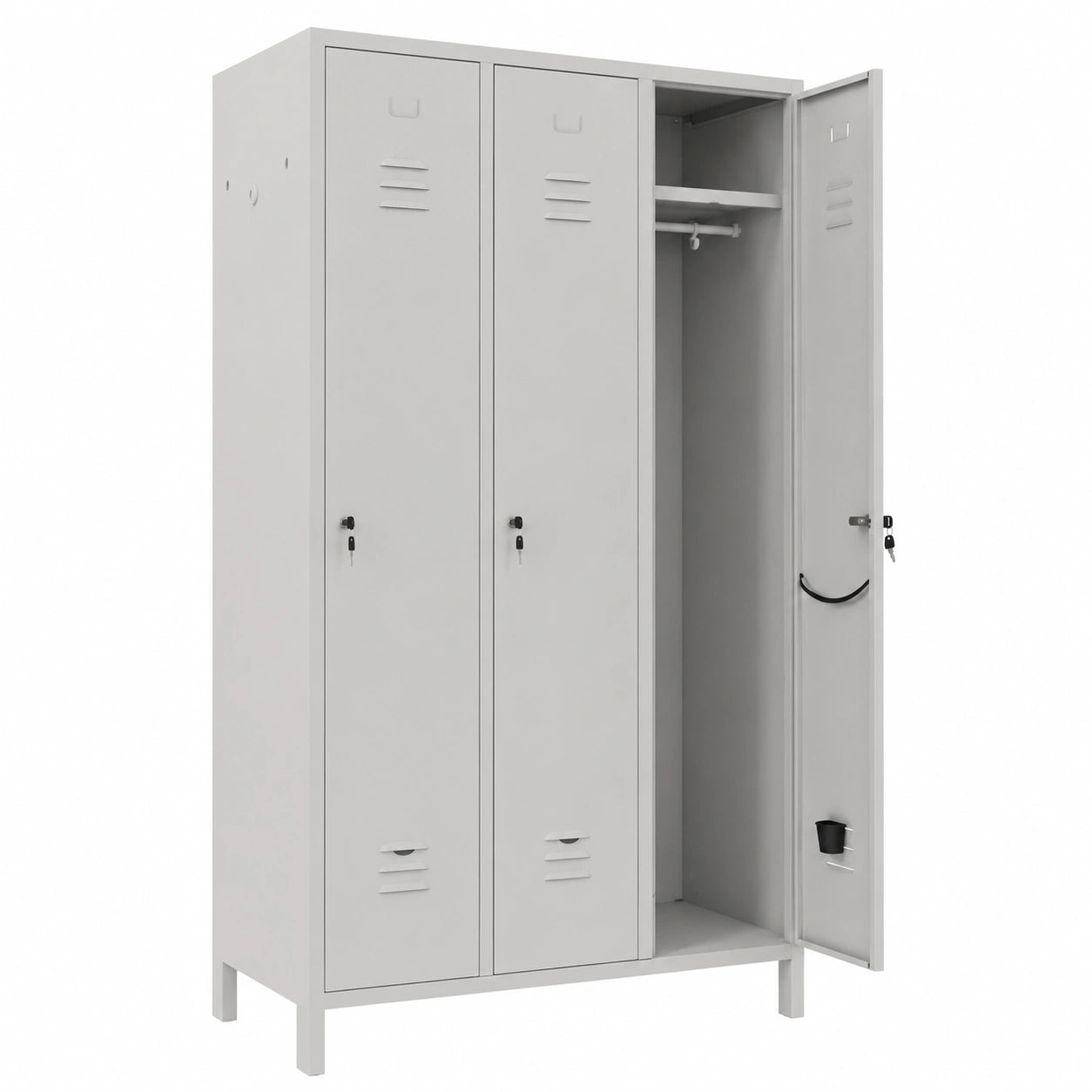 Armadio Spogliatoio a 3 Scomparti in Metallo Grigio RAL 7035, 100x35x180 cm