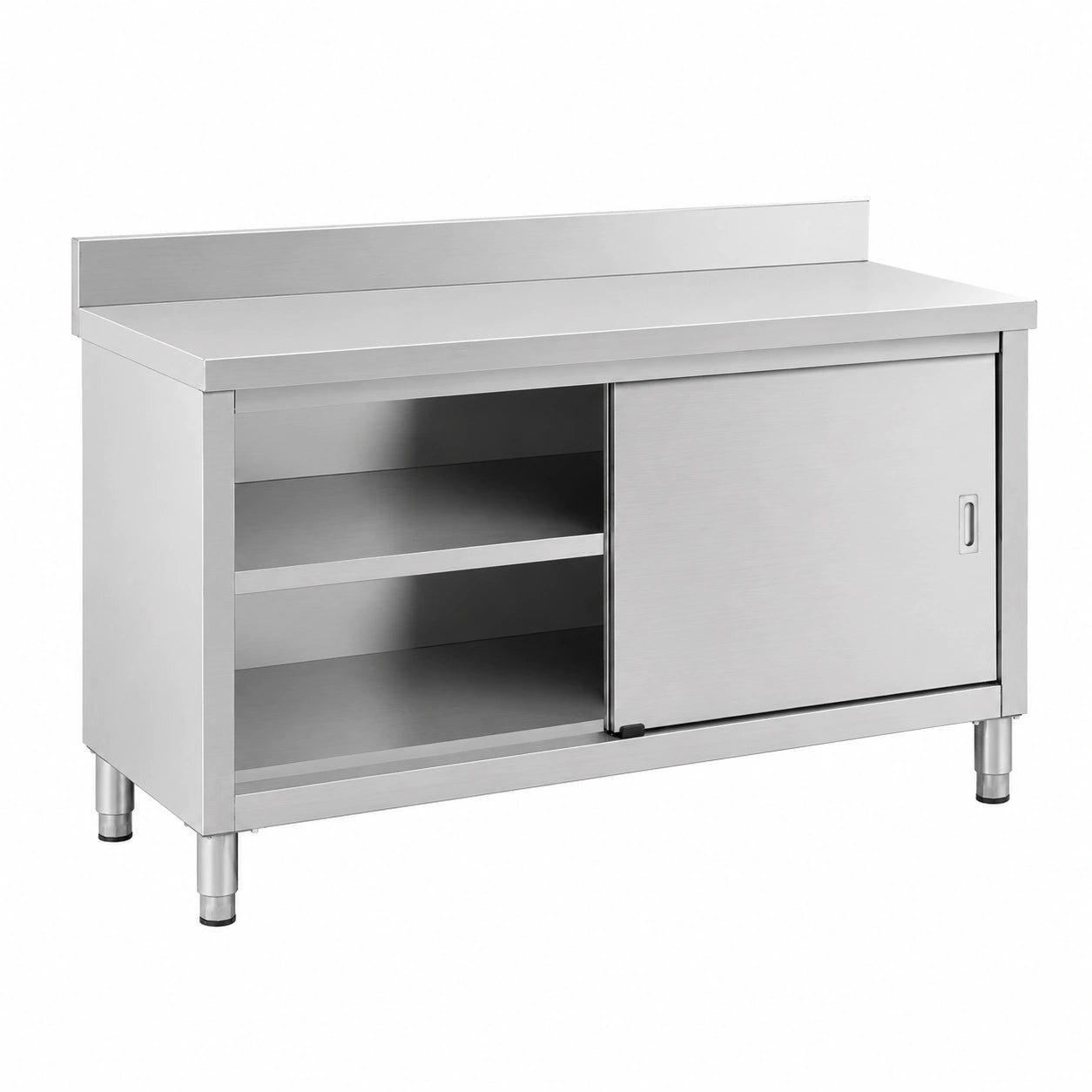 Royal Catering Tavolo Acciaio Inox con Ante Scorrevoli e Alzatina, 150x60 cm, Capacità 600 kg
