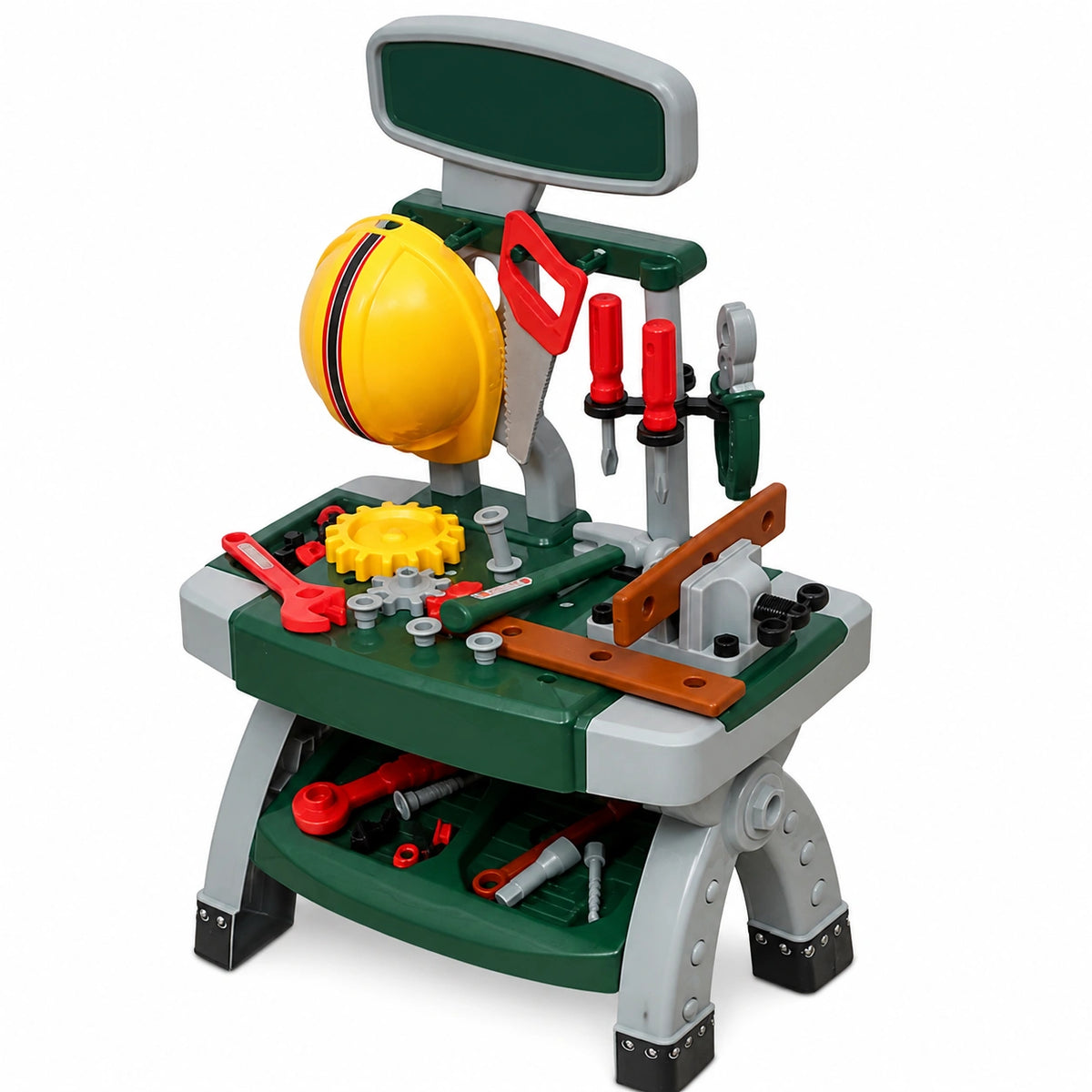 Set da lavoro bambini con attrezzi in plastica verde, 44x28x71 cm, gioco educativo dai 3 anni