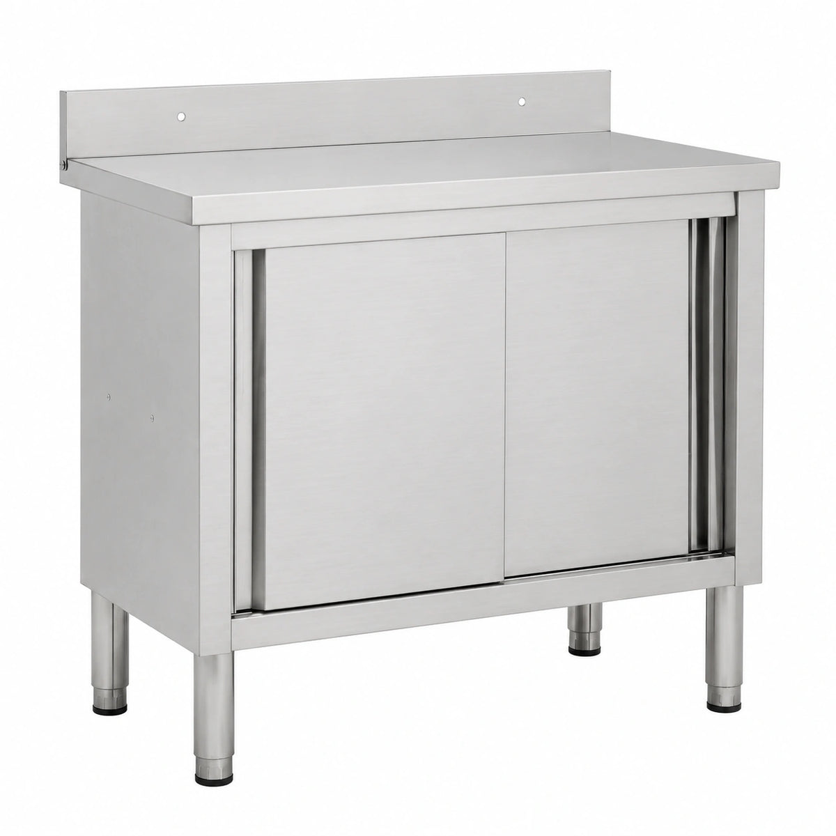 Banco da Lavoro in Acciaio con Ante Scorrevoli, 100x50x(95-97) cm
