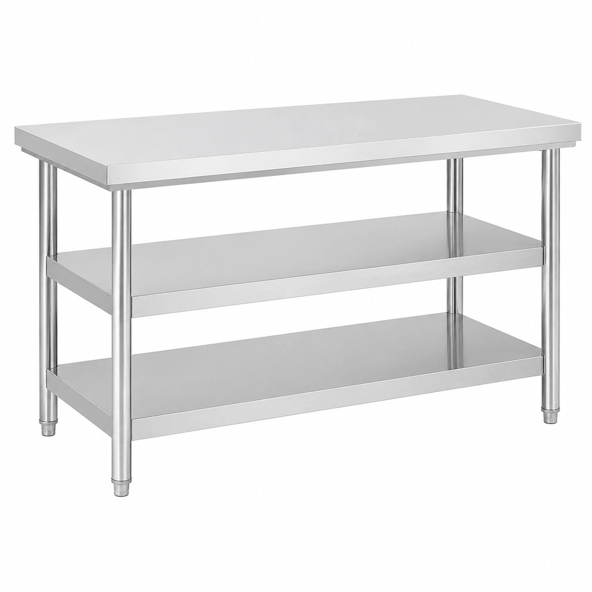 Tavolo da Lavoro in Acciaio Inox con 3 Ripiani, 150x70 cm, Capacità 500 kg