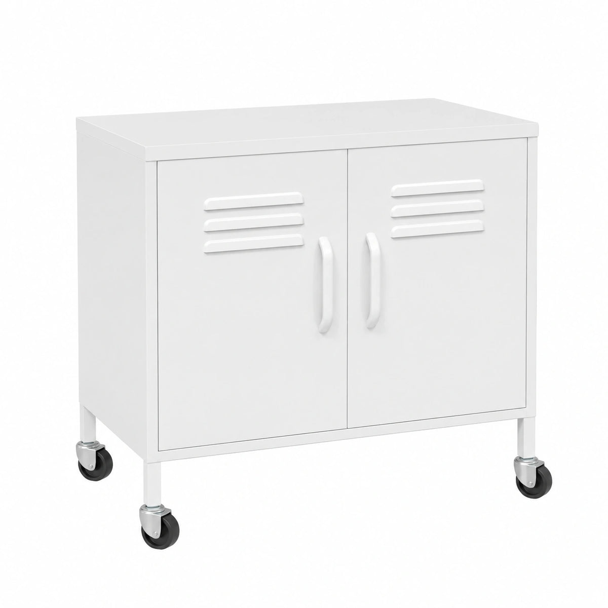 Mobiletto in acciaio bianco con ruote, 60x35x56 cm, scaffale regolabile per ufficio e casa