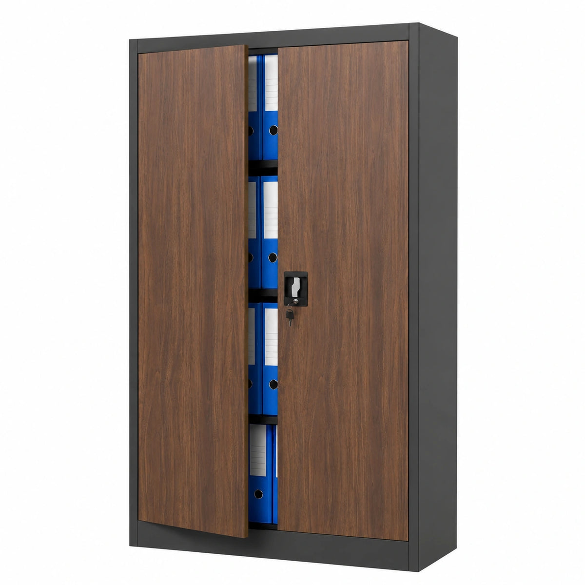 Armadio da Ufficio in Metallo Chiudibile 140x90x40 cm Antracite Legno