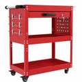 Carrello officina a 3 livelli in metallo con cassetto, ruote con freno, capacità 250 kg, per garage e magazzino, rosso