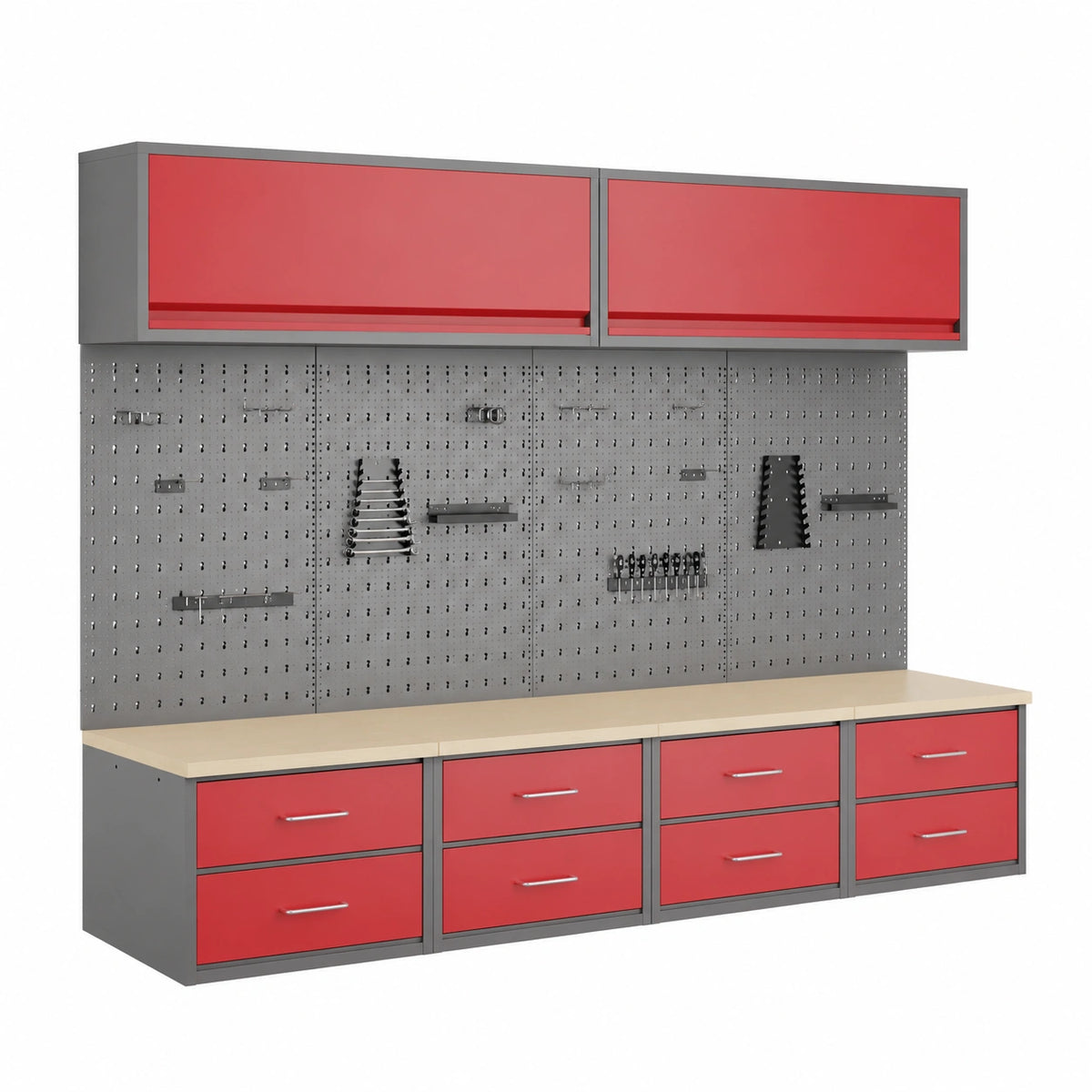Set di Armadietti in Acciaio Rosso per Attrezzi, Montaggio a Parete, con Ripiani, Ideale per Officina e Garage