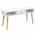 Tavolo per Manicure in Finto Marmo con Cassetto, Gambe in Legno, 120x40x78cm