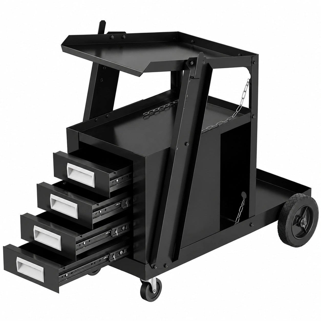 Carrello Portautensili GYMAX in Metallo con Rotelle per Saldatrici, 4 Cassetti e Catena di Sicurezza