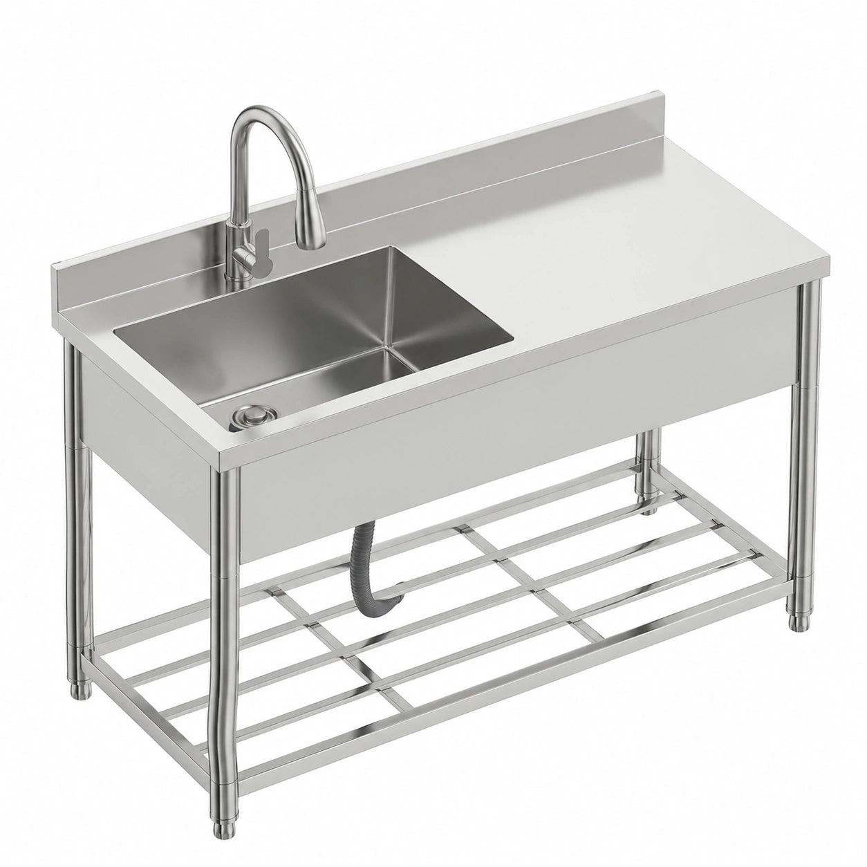Lavello Professionale Acciaio Inox con Banco Lavoro e Rubinetto Estraibile, Ideale per Cucina e Ristorante