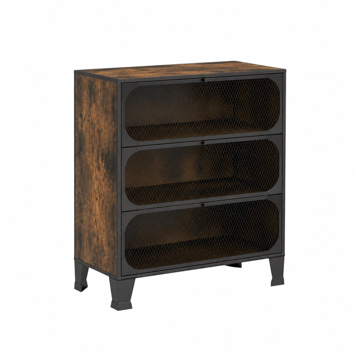 Armadio multiuso rustico in metallo e legno, 72x36x82 cm, con ante a rete e ripiani
