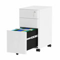 Armadio in metallo con serratura e ruote, 3 cassetti, 46x30x59 cm, bianco