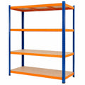 Mensola industriale TitanRack Big, 200x150x60 cm, metallo blu/arancione, scaffalatura modulare per officina