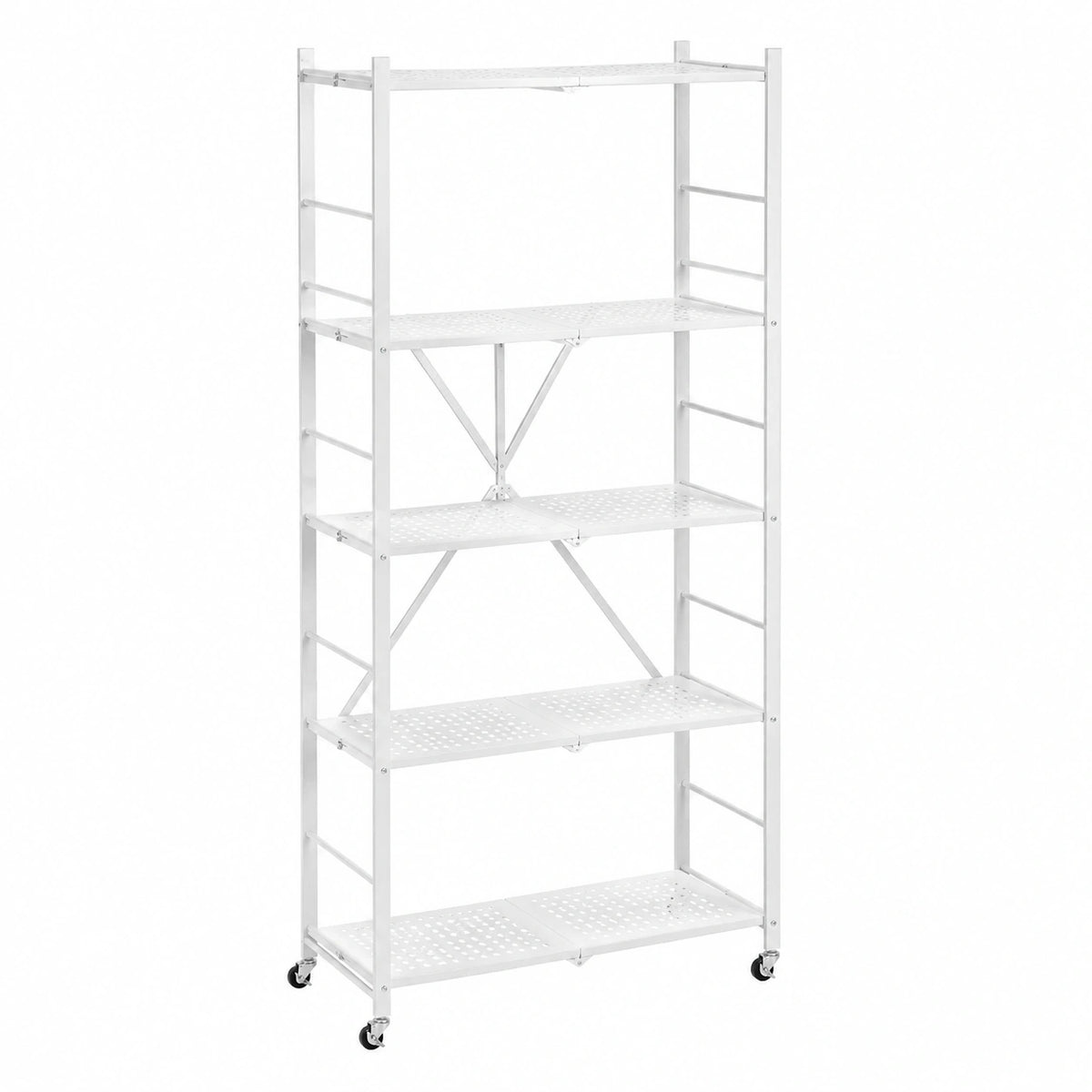 Scaffale Metallico Pieghevole 5 Ripiani con Ruote, 360x810x1830 mm, Bianco, Senza Montaggio