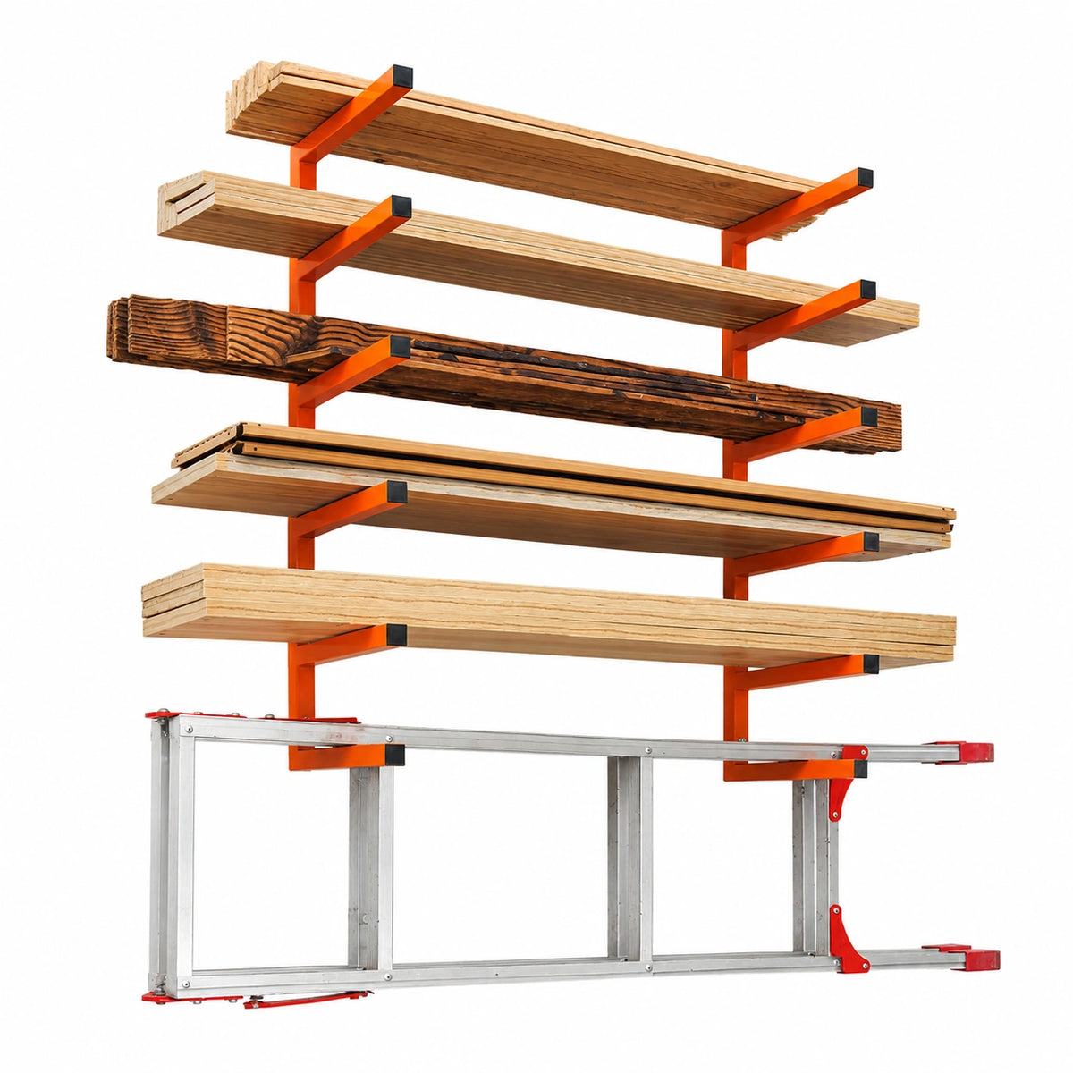 Scaffale da Parete Metallo Resistente a 6 Livelli per Legname, 90,7 kg per Ripiano, Interno/Esterno, Set di 4